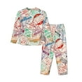 thumbnail image 2 of Goofa Passport Stamp Printed Women’s 2 Piece Pajama Set Super,Pajamas Women's Long Sleeve Sleepwear Soft Button Down Loungewear Pjs Lounge Set Nightwear-Small, 2 of 9