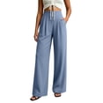 thumbnail image 2 of Karymi Summer Outfits High Waist Pleated Front Wide Leg Dress Pants, Solid Decorative Button Placket Loose Flowy Draped Long Trousers with Side Pockets Womens Shorts, 2 of 6