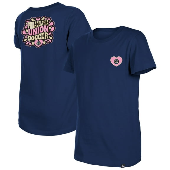 Girls Youth New Era Navy Philadelphia Union Bubble Heart T-Shirt