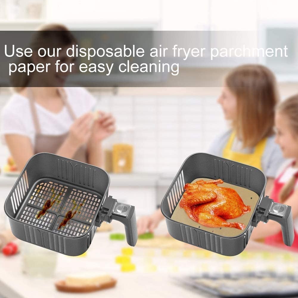 ABCISI Perforated Parchment Paper for Air Fryer, 200pcs Square 8.5 inch air fryer parchment paper liners, ovens & microwaves or 8-9 inches metal steamers. (Yellow - 200Pcs)
