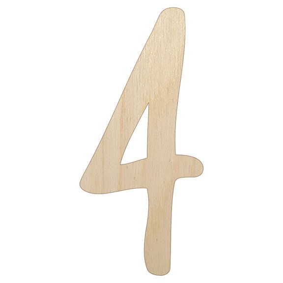 Number 4 Four Felt Marker Font Wood Shape Unfinished Piece Cutout Craft DIY Projects - 4.70 Inch Size - 1/8 Inch Thick