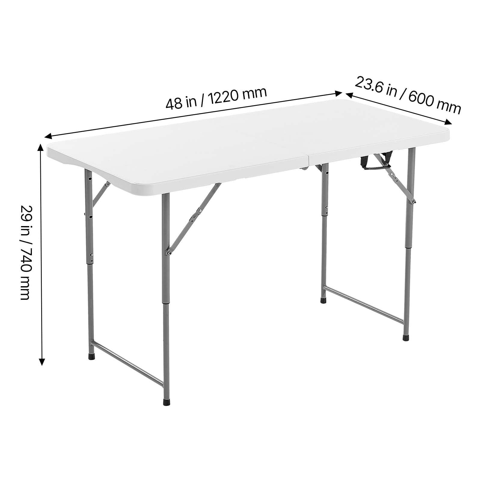 Folding Table, 4 Ft Heavy Duty Portable Fold-in-Half Utility Table, Indoor Outdoor Plastic Rectangle Table with Adjustable Height and Built in Handle, for Party, Dining, Picnic, Camping, White