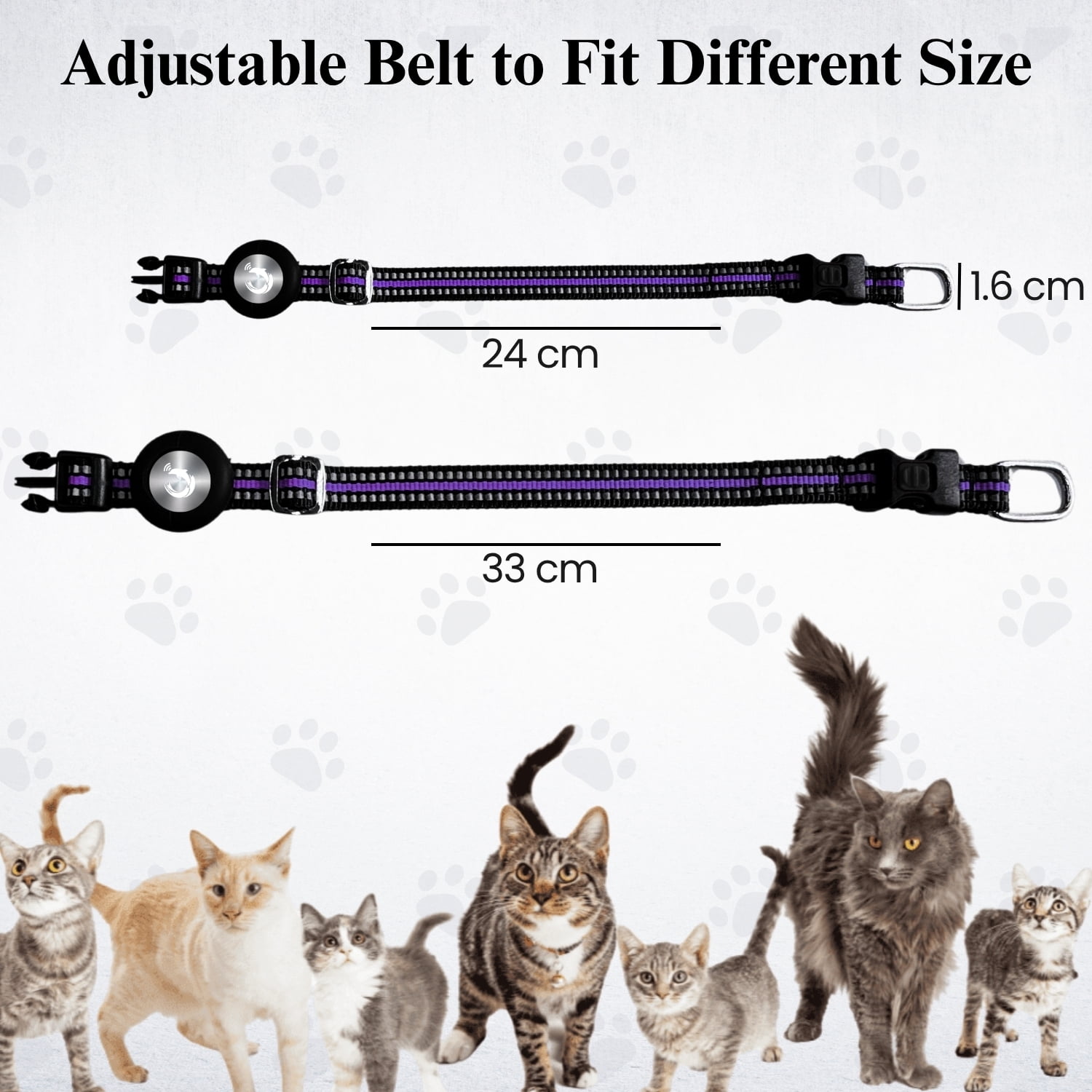 Smart Pet Collar with Built-in Bluetooth Tracker for Cats & Dogs, Works with iOS Devices, Adjustable, Lightweight, GPS Locator for Pets- Purple