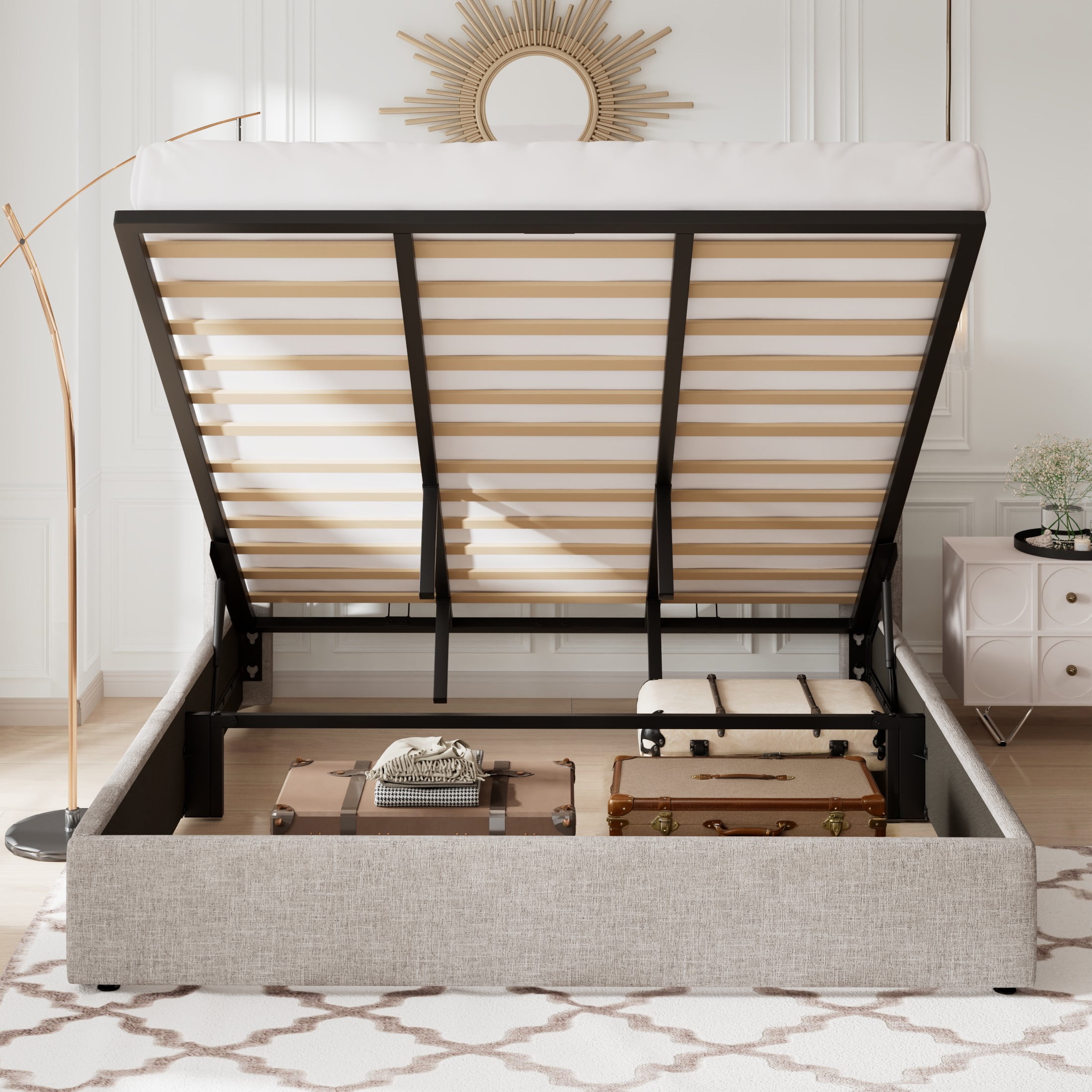 Allewie King Size Upholstered Fabric Lift Up Storage Bed