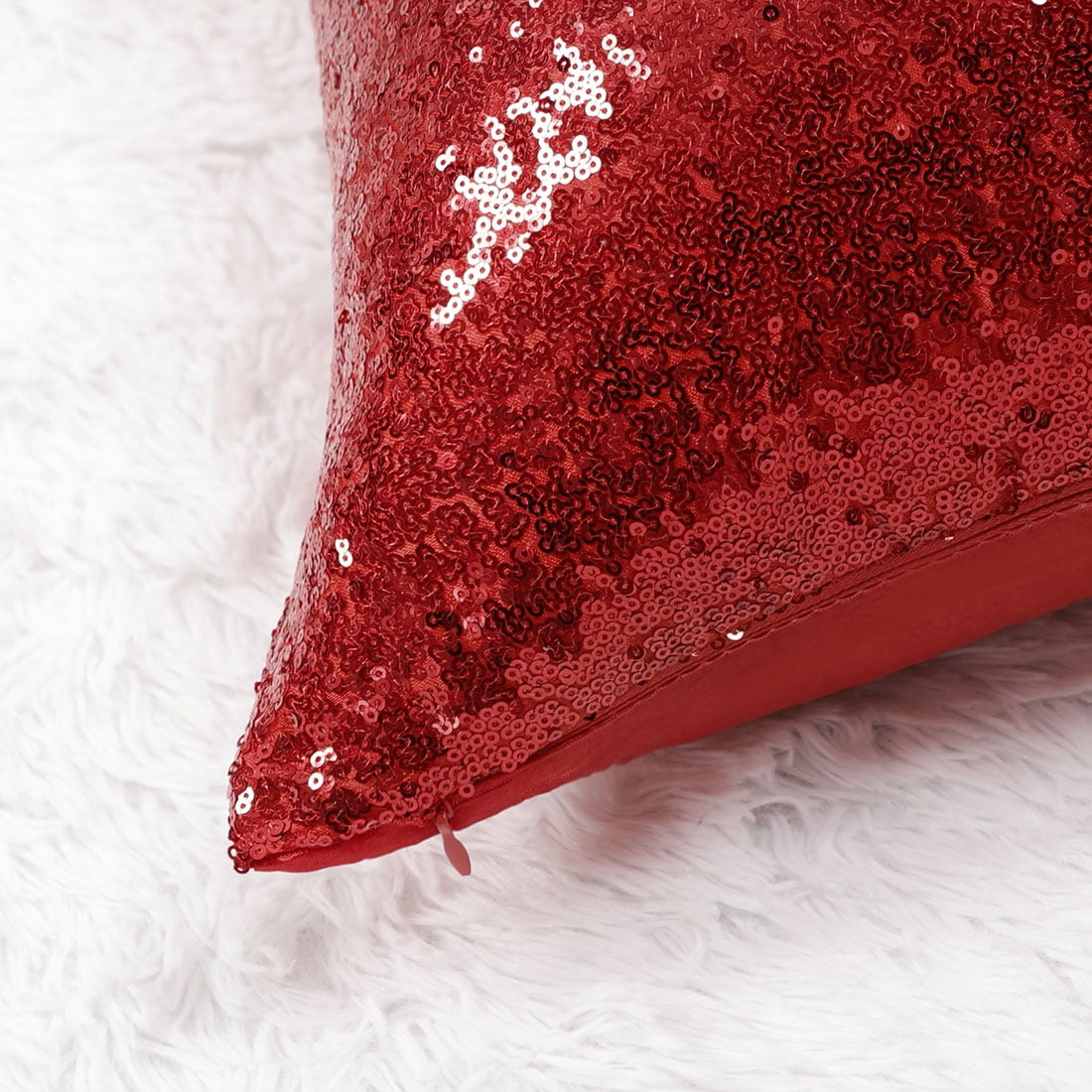PiccoCasa 18"x18" Shiny Sequin Throw Pillow Covers Decorative Pillowcase, Red 4