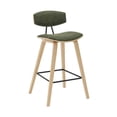 thumbnail image 2 of Fox 36 in. H Counter Height Vintage Green Curved Back Wood Bar Stool with Faux Leather Seat, 2 of 6