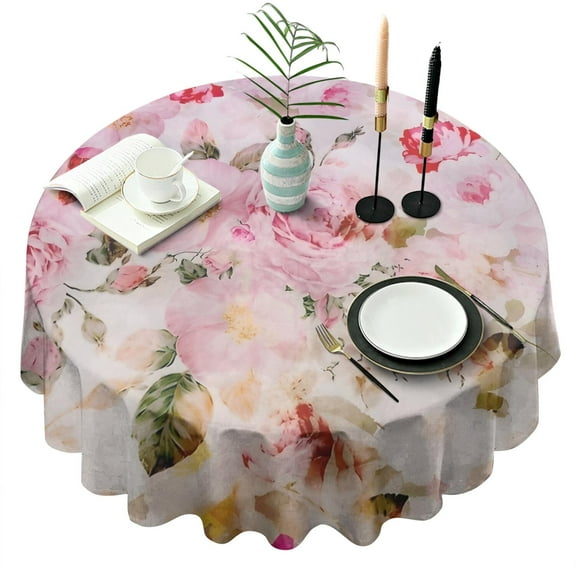 Pioneer Flower Floral Print Pattern Round Tablecloth 60"x60",Wrinkle Wipeable Table Cloth for Kitchen Dining Room Picnic Patio Party