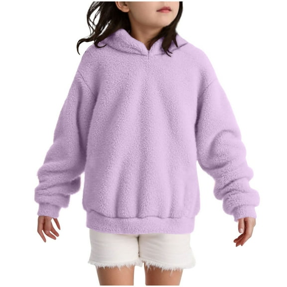 IVEYRTF Childrens Hooded Half Zip Long Sleeve Sweatshirt with Pockets Solid Color Pullover Tops for Boys and Girls Midweight Top for Play and Casual Wear(Purple#3,12-13 Years)