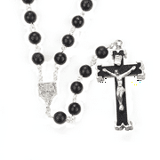 Black and Silver Rosary Prayer Bead Anti-Tarnish Necklace Jewelry 399-SBR