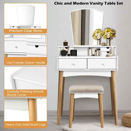 Costway Vanity Table Set W Mirror 6 Drawer Dressing Table