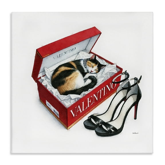 Stupell Industries Trendy Cat Shoebox Animals Painting Wrapped Canvas Art Print Wall Art, 17 x 17