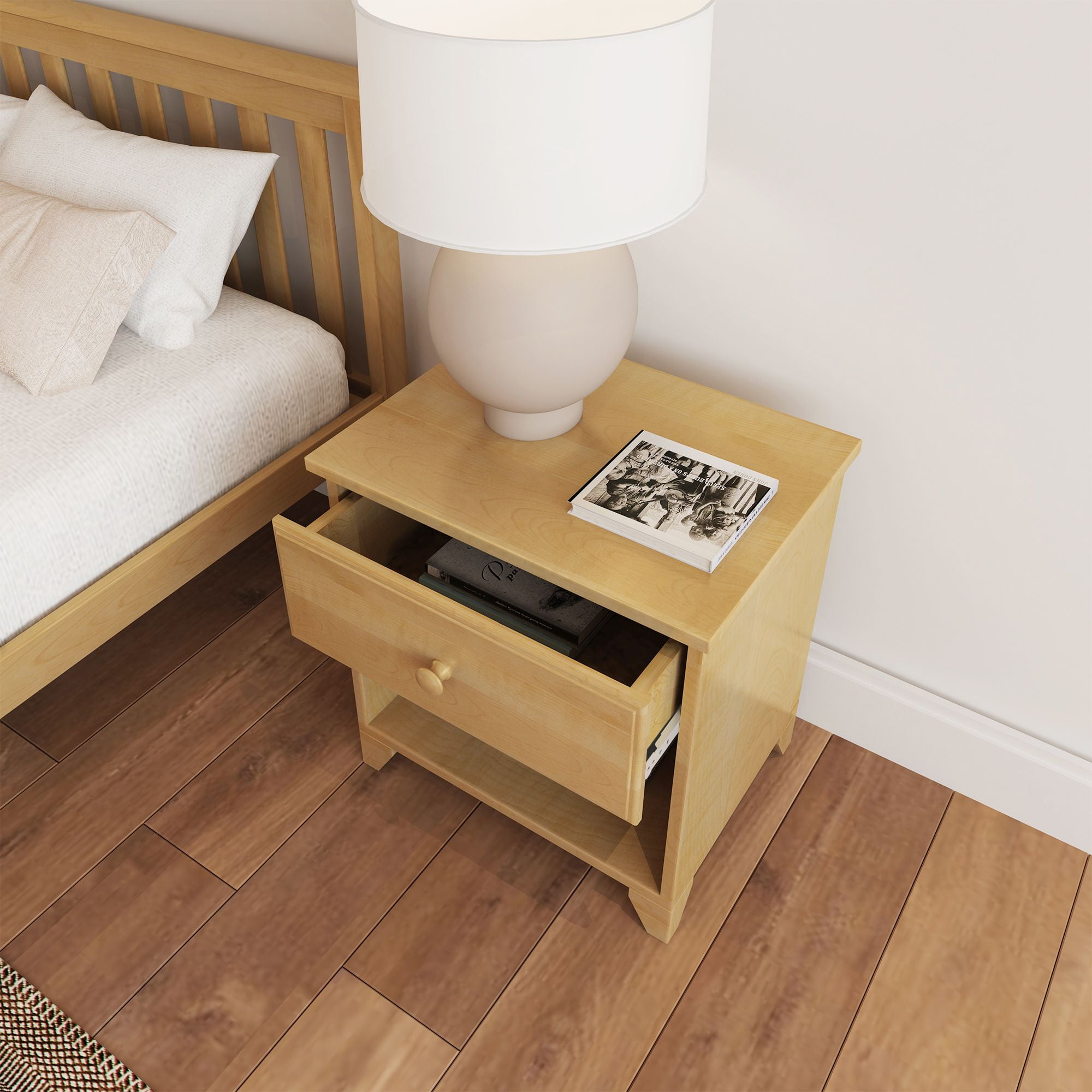 Plank+Beam Solid Wood Nightstand with 1 Drawer for Bedroom