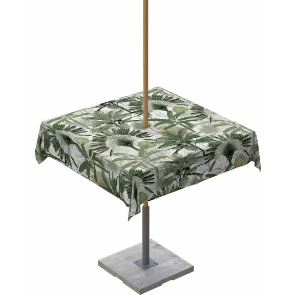Summer Green Palm Trees Seamless Square Tablecloth with Zipper,Waterproof Table Cloth with Umbrella Hole Patio Tablecloths for Outdoor Tables,Watercolor Tropical Plants Spillproof Table Cover