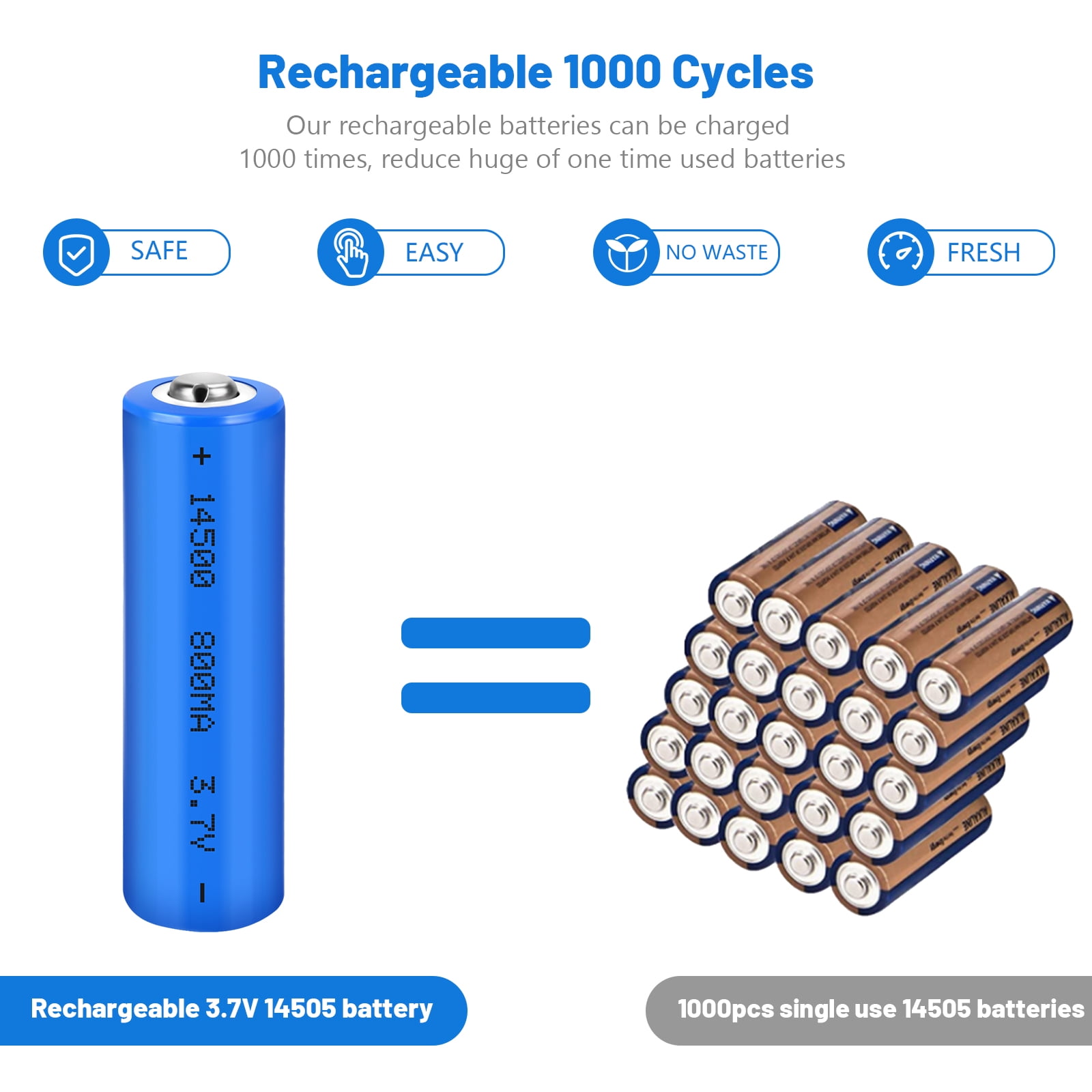 4-Pack 3.7V 14500 Li-Ion Rechargeable Batteries