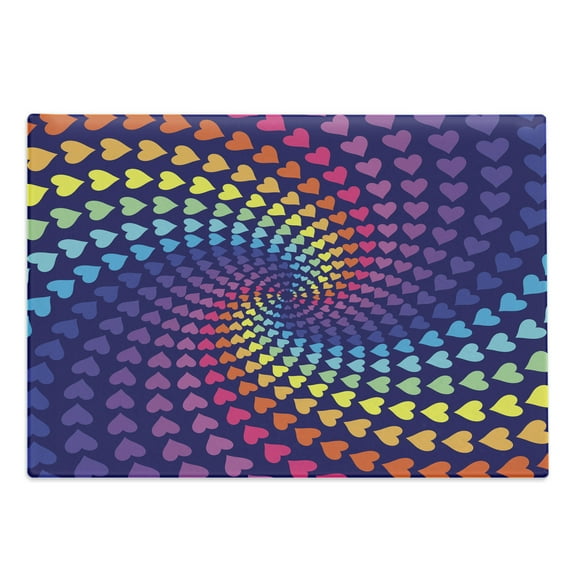 Colorful Cutting Board, Whirlpool of Little Hearts in Rainbow Colors Retro Style Psychedelic Love Romance, Decorative Tempered Glass Cutting and Serving Board, in 3 Sizes, by Ambesonne