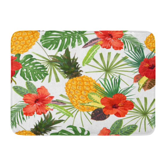 SIDONKU Green Aloha Yellow Pineapples Red Hibiscus and Tropical Leaves Banana Beautiful Doormat Floor Rug Bath Mat 23.6x15.7 inch