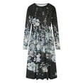 thumbnail image 4 of Women's Long Sleeve Festival Dresses O-Neck Pleated Printing Mid Length Dress Winter Loose-FIt Casual Dress with Pockets, 4 of 5