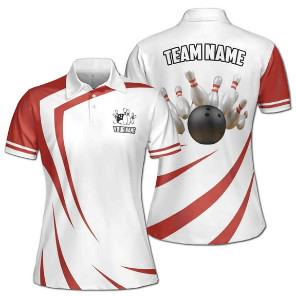 Personalized Bowling Apparel Red And White Women's Polo Shirt S-5XL