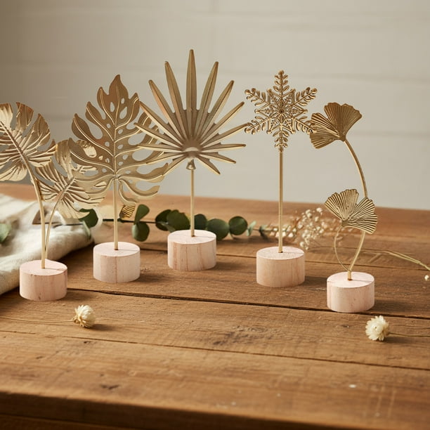 Arte de pared metálico escandinavo - Adorno de hoja de ginkgo de hierro en oro para decoración del hogar, set de 5 piezas