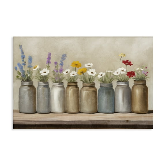 Stupell Industries Jars with Wildflowers Plants & Flowers Painting Wrapped Canvas Art Print Wall Art, 24 x 16