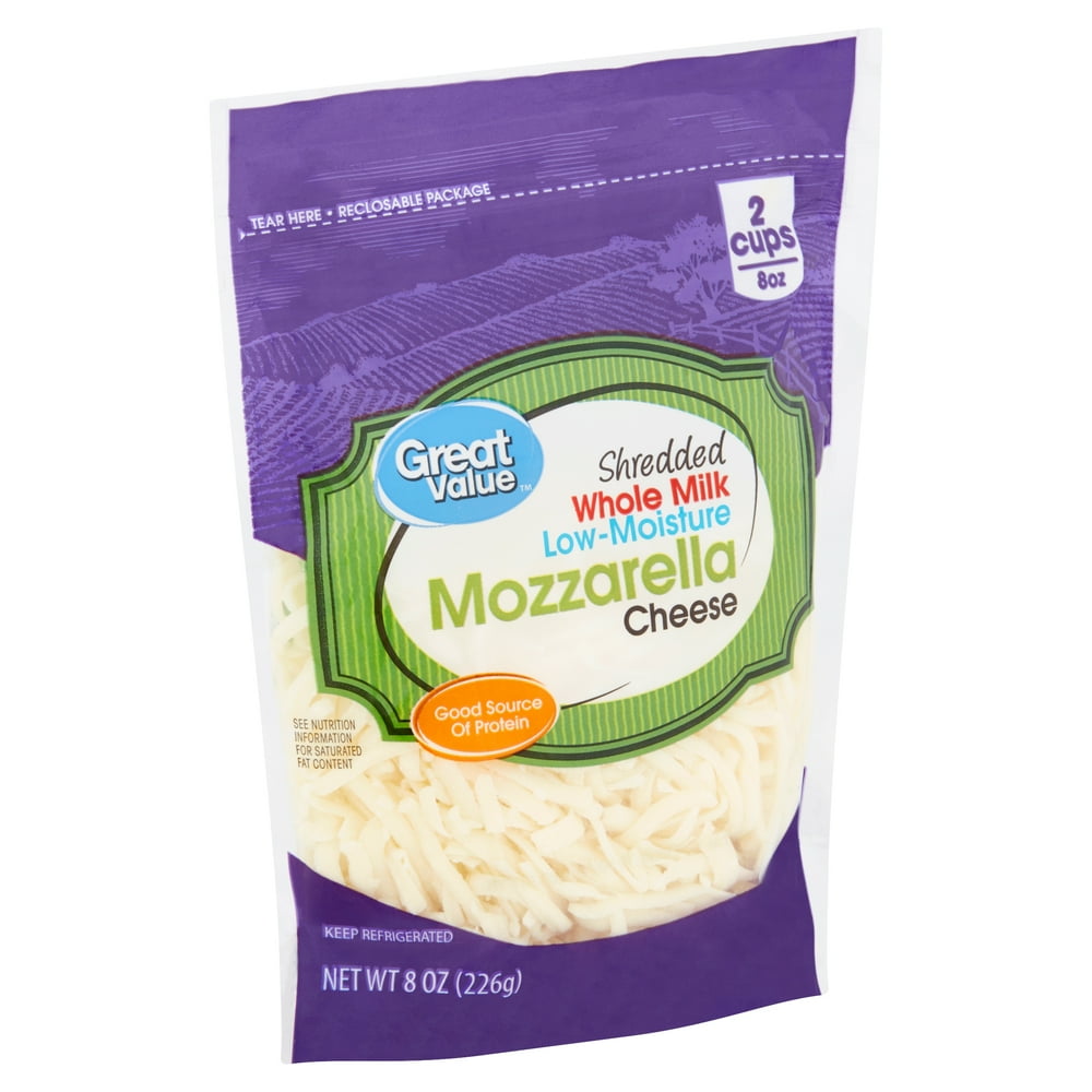 Great Value Shredded Whole Milk LowMoisture Mozzarella Cheese, 8 oz