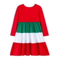thumbnail image 3 of HILEELANG Girls Christmas Dress Long Sleeve CottonHoliday Outfit with Bow Red Green Tiered Festive Party Dress for Toddler Kids, Xmas Birthday Outfit Winter Clothing 2T, 3 of 5