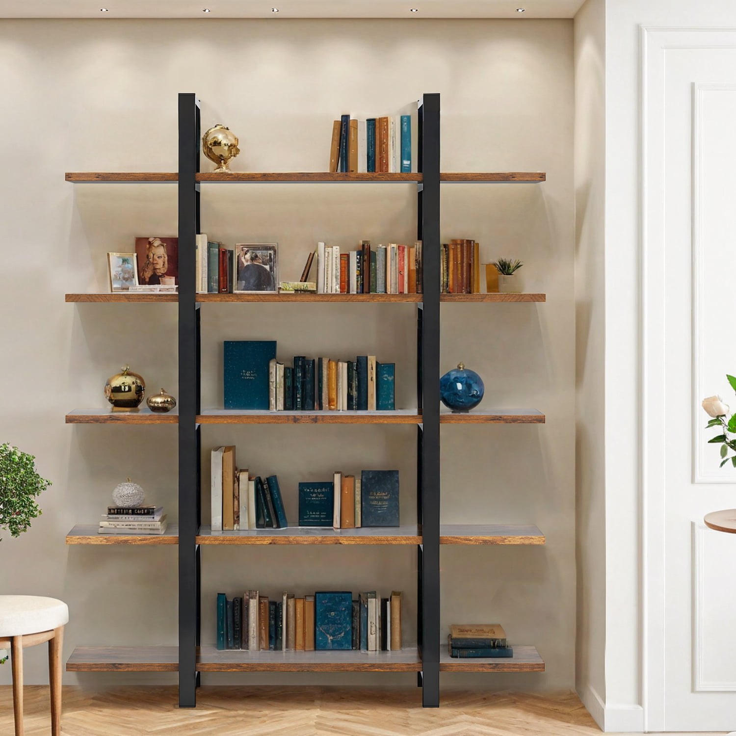 GVN 5 Tier Industrial Bookcase, Vintage Storage Rack with Open Shelves, Rustic Standing Bookshelves Metal Frame Display Rack for Living Room, Bedroom, Rustic Brown GVN 5 Tier Industrial Bookcase, Vintage Storage Rack with Open Shelves, Rustic Standing Bookshelves Metal Frame Display Rack for Living Room, Bedroom, Rustic Brown