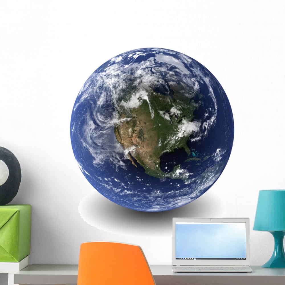 Rendering Earth with North Wall Decal Sticker, Wallmonkeys Peel & Stick ...