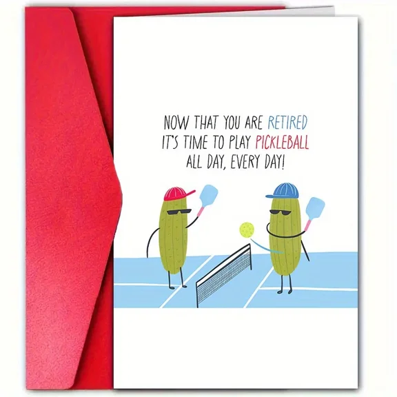 Retirement Greeting Card for Pickleball Lovers – Fun Design with Playful Pickles – Perfect for Celebrating Retirement and Encouraging Fun