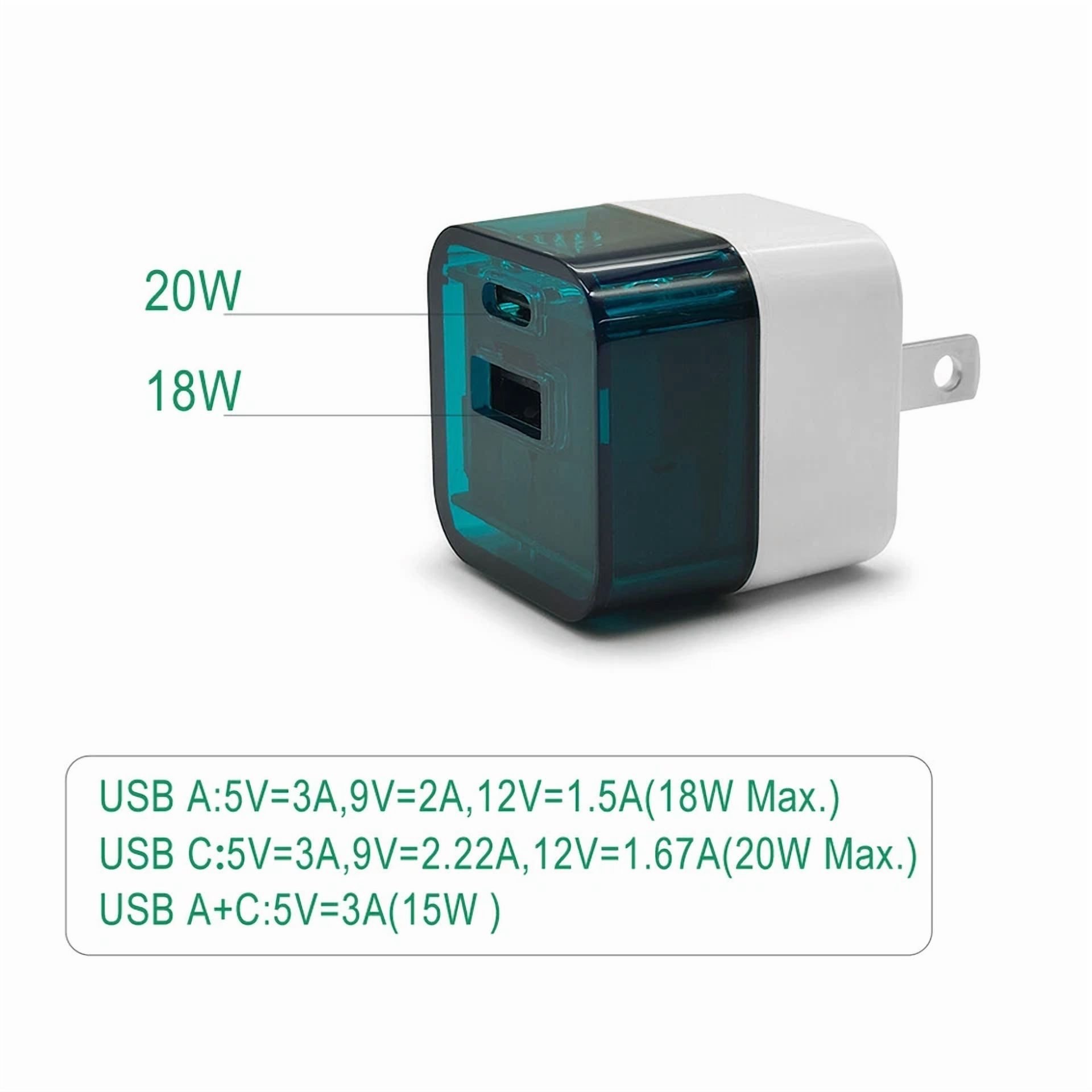 Phone Charger Dual Port 20W Pd Usb C Wall Fast Charger Adapter