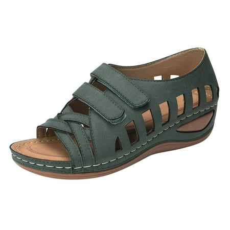 

TOYFUNNY Womens Shoes Vintage Embroidered Wedge Roman Flat Sandals