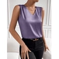thumbnail image 4 of Xuyuer Women's Casual Fashion Solid Color V-Neck Satin Top, Chic Short Sleeve Blouse for Dinner Dates, Cocktail Parties and Spring Summer Evening Wear, 4 of 7
