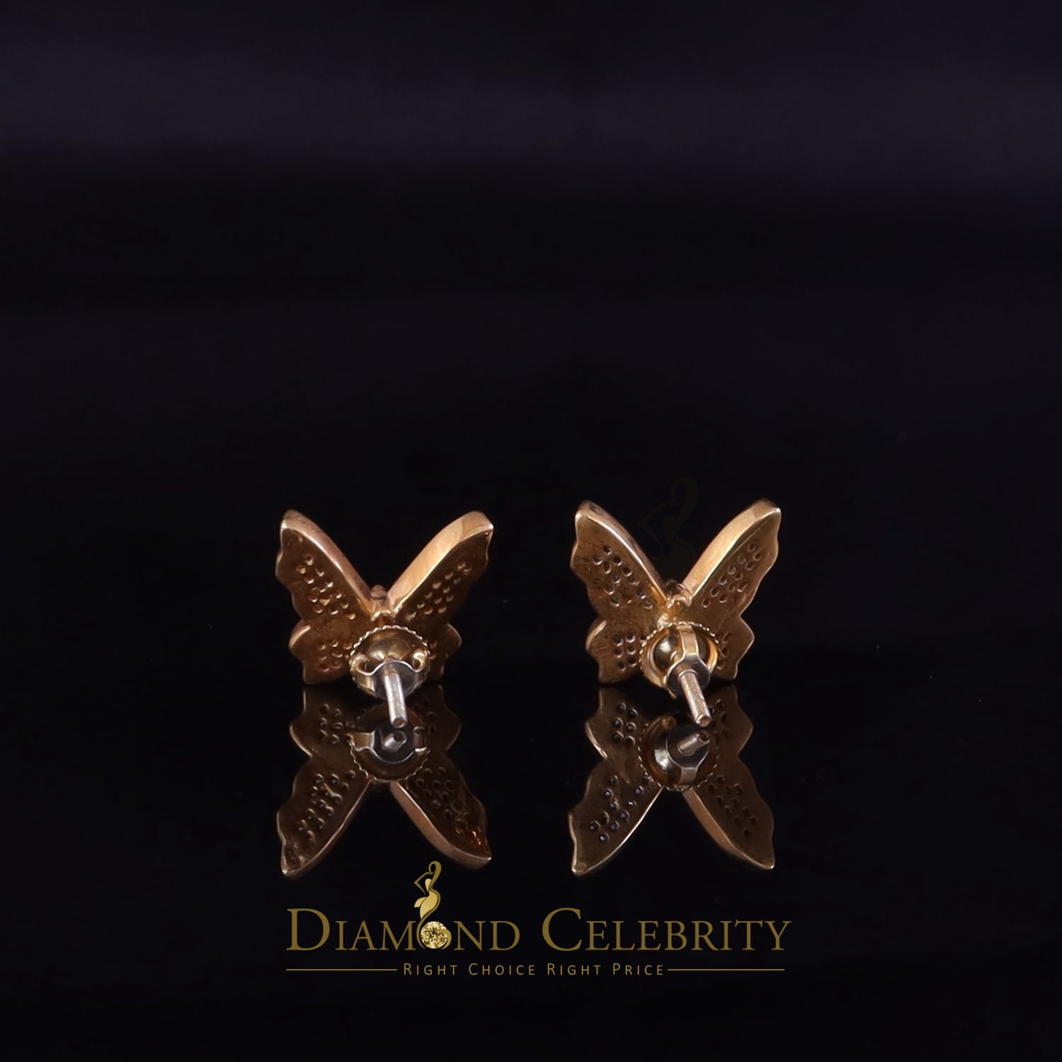 Diamond Celebrity's Butterfly Stud Earrings Yellow 925 Sterling Silver Women's 0.50ct Cubic Zirconia