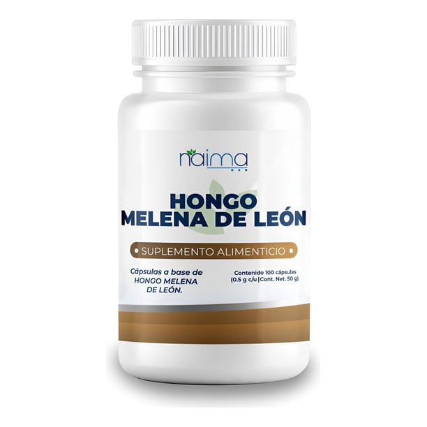 NAIMA Hongo Melena de León Orgánico, 100 Cápsulas | Lion´s Manes Suplemento Alimenticio 100% Puro| Ingredientes Naturales, Sin Aditivos | Memoria y Concentración, Bienestar General
