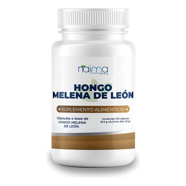 NAIMA Hongo Melena de León Orgánico, 100 Cápsulas | Lion´s Manes Suplemento Alimenticio 100% Puro| Ingredientes Naturales, Sin Aditivos | Memoria y Concentración, Bienestar General