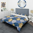 thumbnail image 3 of Designart 'Retro Luxury Waves In Gold And Blue X' Mid-Century Modern Duvet Cover Set, 3 of 4