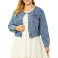 thumbnail image 5 of Agnes Orinda Women's Plus Size Button Down Crew Neck Long Sleeves Denim Jacket, 5 of 6