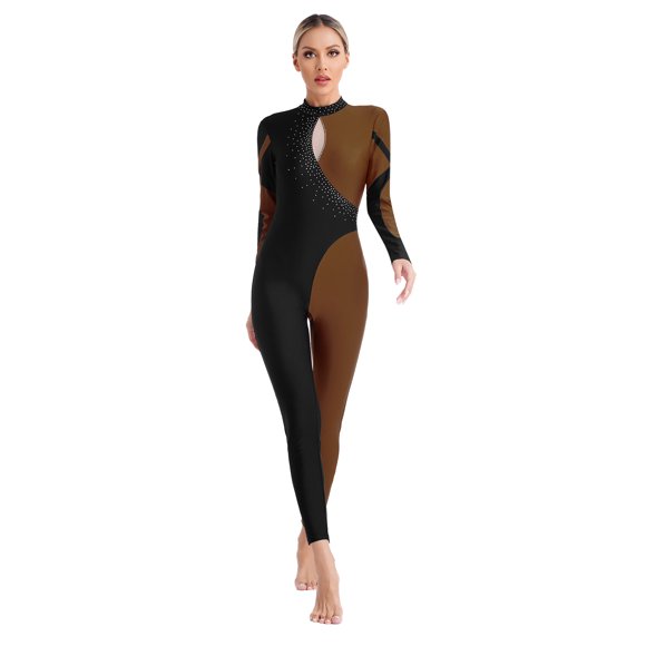 Aiihoo Women's Gymnastics Leotard Ballet Leotards Figure Skating Jumpsuit Bodysuit Catsuit Brown M