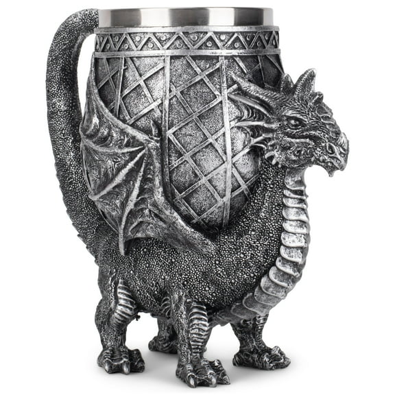 Cottage Garden Dragon Antique Silver 14 ounce Resin Goblet Chalice Mug
