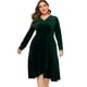 thumbnail image 1 of Vestido de talla grande para mujer Cuello cruzado de terciopelo Cuello en V Cintura alta Drapeado Ma Abanopi Verde/XL, 1 of 5