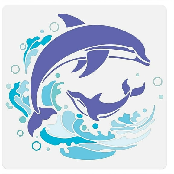 Dolphin Wall Stencil Template 11.8 x 11.8 Inch Reusable Plastic Ocean Sea Creature Themed Stencil for Painting on Wood Wall Floor Fabric Glass DIY Home Decor