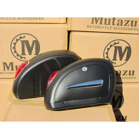 Mutazu Matte Black LN Universal Motorcycle Hard Bags Saddlebags & Free Mount Kit