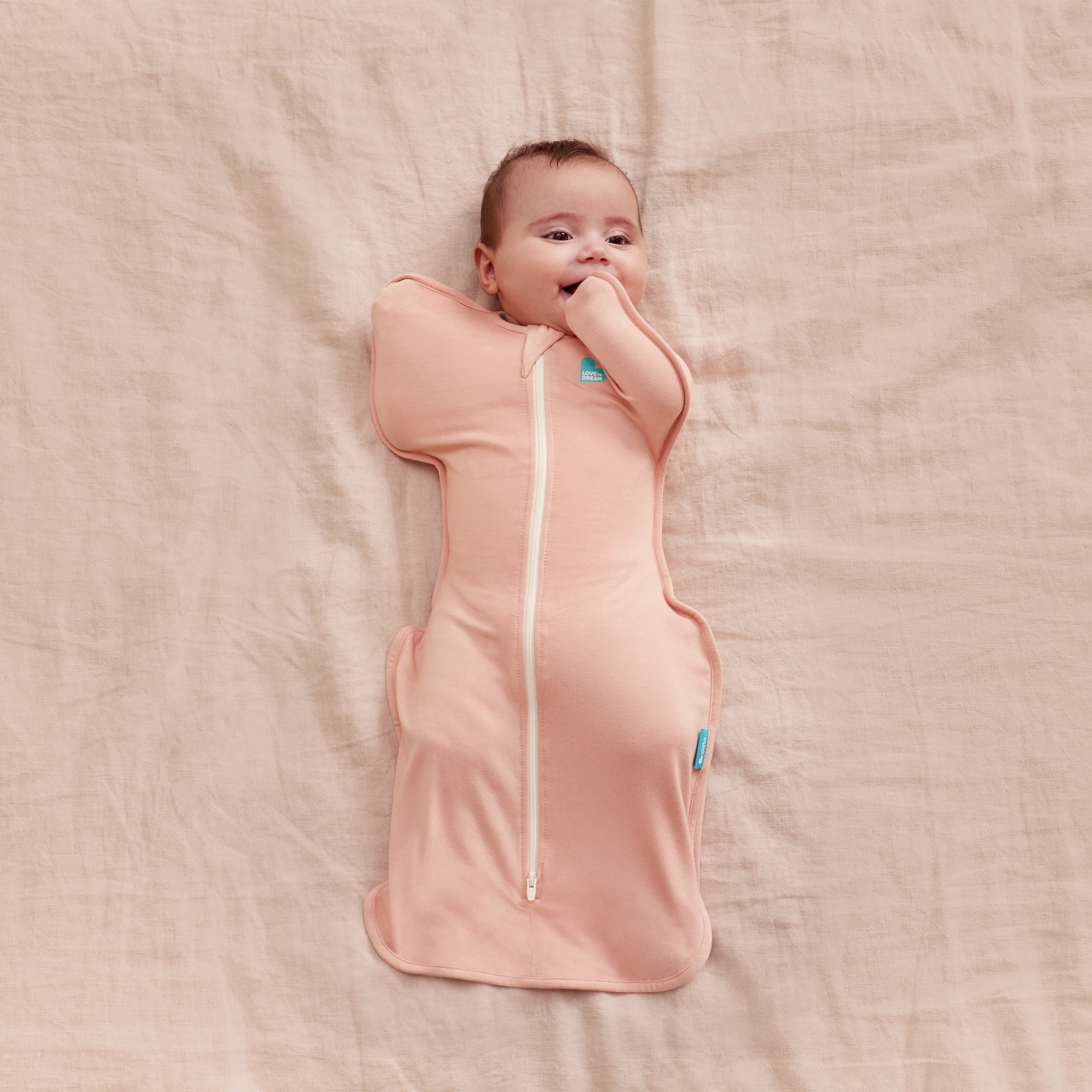 Love to Dream Swaddle Up LITE Cotton 0.2 TOG Baby Sleep Sack, Arms Up Design, Twin Zipper, Newborn 5-8.5 lbs, Blush Pink