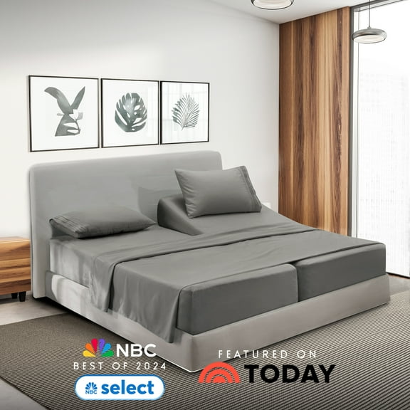 Nestl Split King Bed Sheets  Set for Adjustable Beds, 5 Piece 1800 Series Deep Pocket Sheets, Luxury Soft Microfiber Bed Sheet Sets, CHARCOAL STONE GRAY