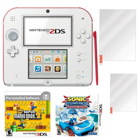 2DS Super Mario Bros 2 Scarlet Red with Sonic All Star Racing Transformed and Screen Protector