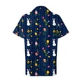 thumbnail image 5 of larppty Women's Easter Bunny & Eggs Print Short Sleeve Button Down Shirt Floral Heart Hawaiian Camp Shirt for Beach Vacation Party Top（Navy， XL）, 5 of 6