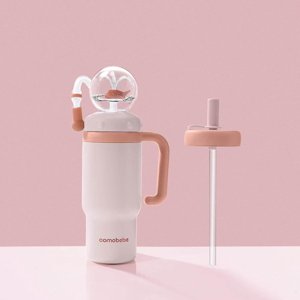Drinking Cup with Whale Squirt 24oz Stainless Steel Whale Water Fountain Tumbler with Handle for Kids, Leak Proof Whale Water Bottle Spray Fountain Sippy Cups with Silicone Soft Tip for Kids Teens
