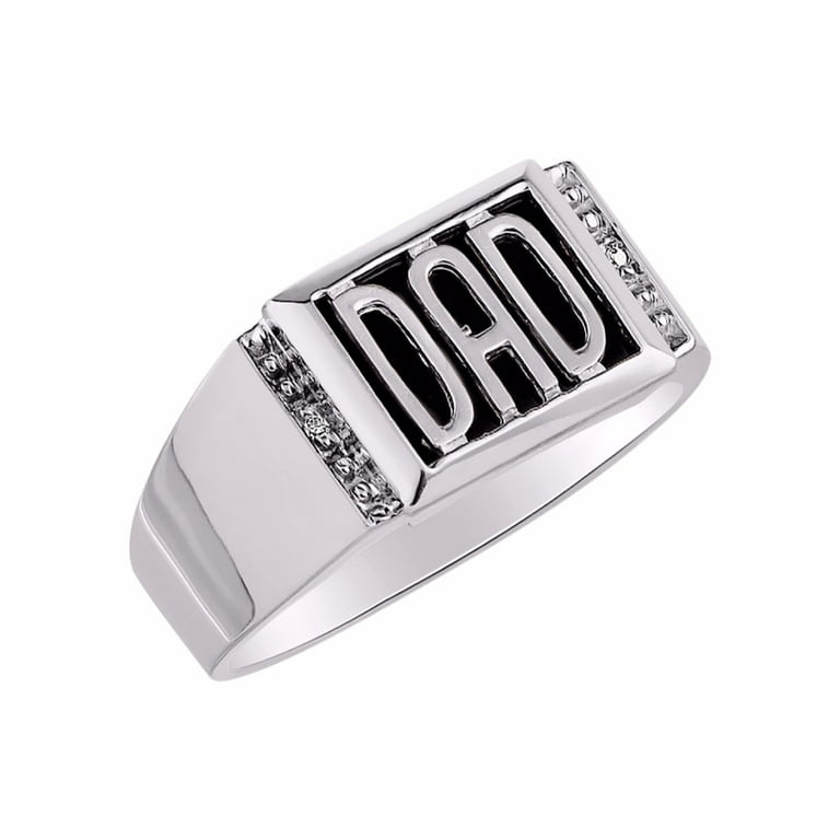 RYLOS Mens Rings Sterling Silver DAD Ring With Genuine Diamonds
