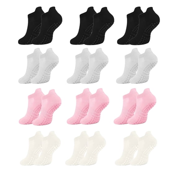 12 Pairs Non Slip Pilates Socks,Sweat-Wicking Grip Socks with Non Skid Silicone Dots for Women,Yoga,Barre,Home Workouts
