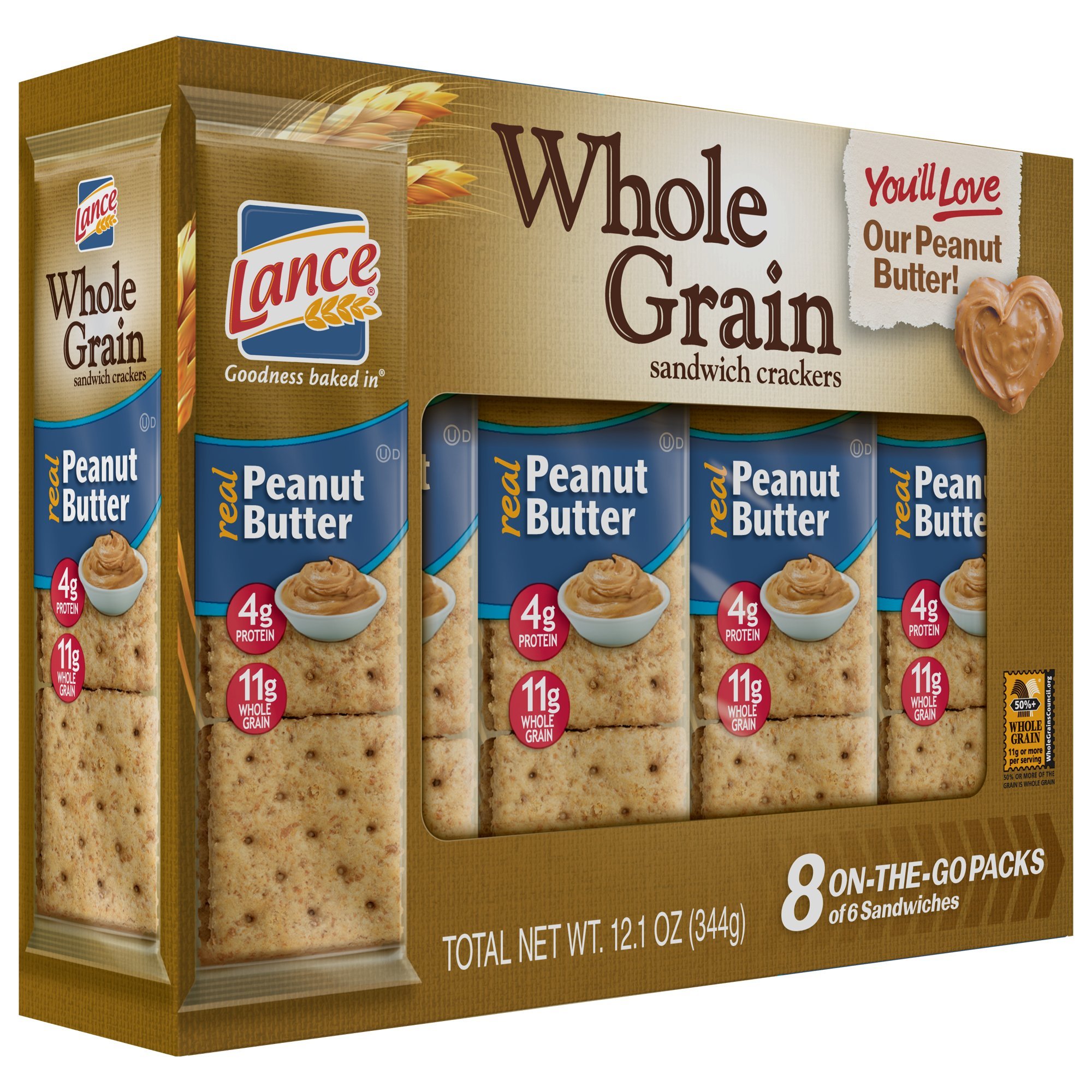 Lance Whole Grain Peanut Butter Crackers 12.1 oz 8 Count Boxes Single